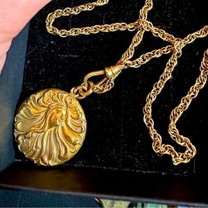 Antique Victorian 14k Mourning Locket Art Nouveau Edwardian w/Original Chain HTF